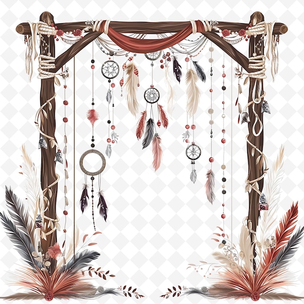 PSD png wooden gate with bohemian wedding decorations the gate is dr creative abstract art designs