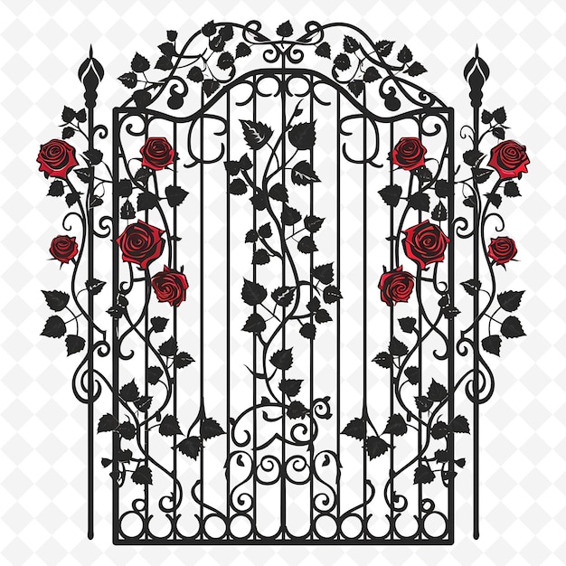 PSD png wrought iron gate with garden wedding decorations gate is de creative abstract art designs