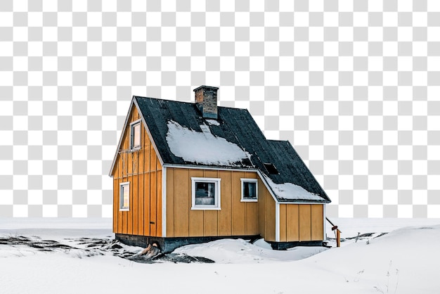 PSD png yellow house in winter border transparent background