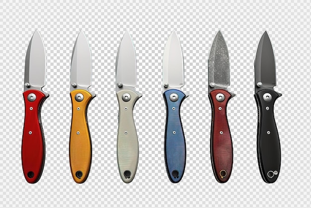 PSD pocket knives with different colored handles isolated on transparent background generative ai