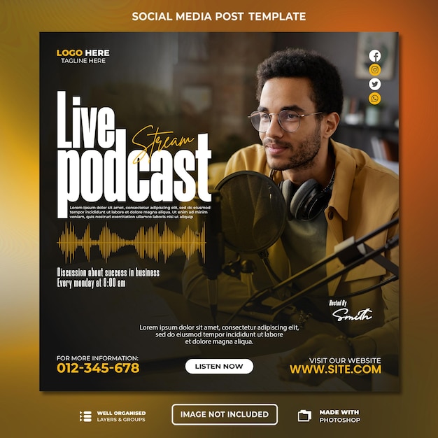 PSD podcast flyer and instagram post template