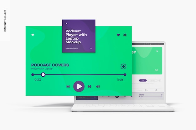 Podcast Player with Laptop Mockup, Front View