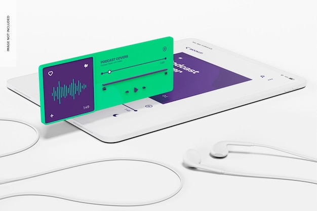 Podcast Player with Tablet Mockup, Perspective