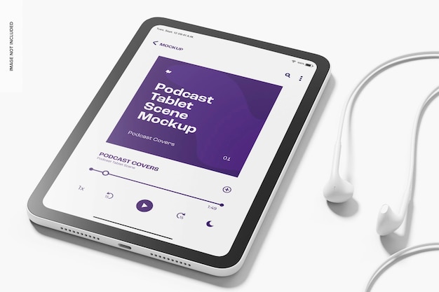 Podcast Tablet Scene Mockup, Right View