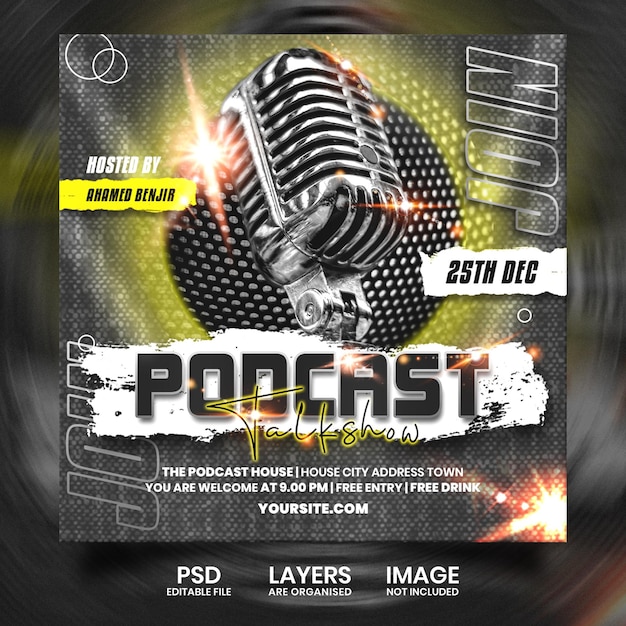 Podcast talk show event social media square banner post design template