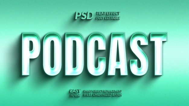 PSD podcast text effect with unique modern style using smart objects and editable