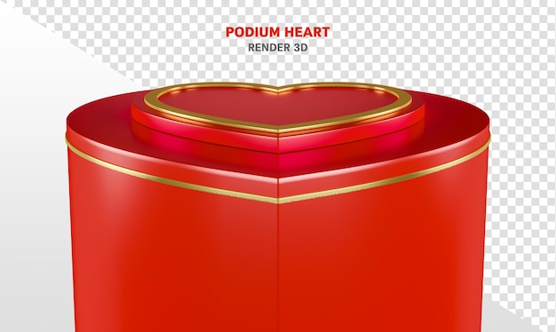 Podium heart 3d render gold and red Valentine's Day