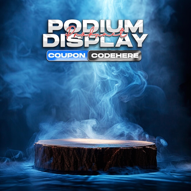 podium product display social media post background with blue smoke effect