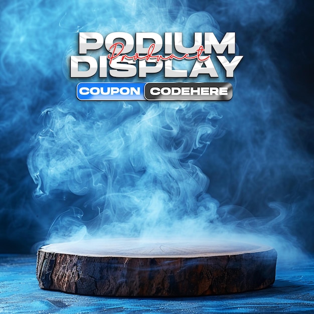 podium product display social media post background with blue smoke effect