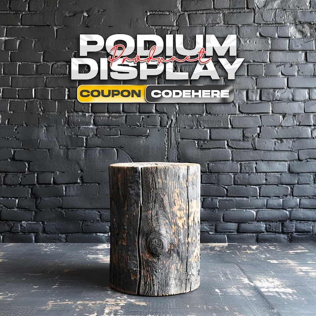 podium product display with brick wall background