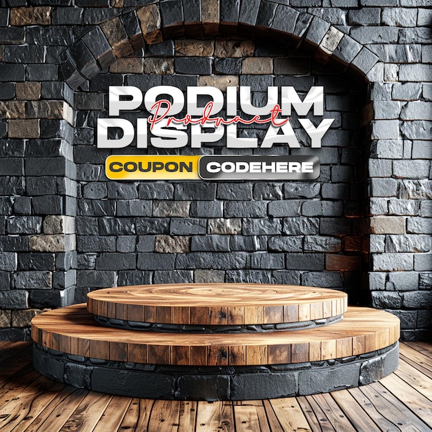 podium product display with brick wall background