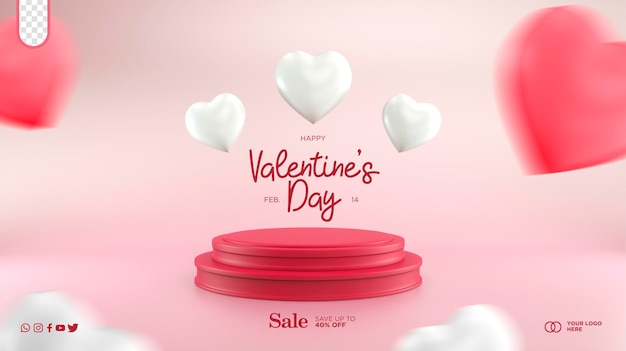 Podium for product in valentines day with hearts white