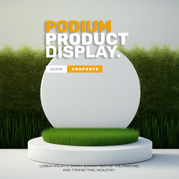 podium stage display mockup product presentation decorated with tropical grass field 3d rendering