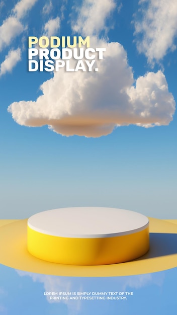 podium stage display mockup for product presentation scene display with blue sky and white cloud