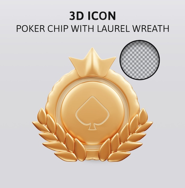 poker chip with laurel wreath 3d rendering illustration