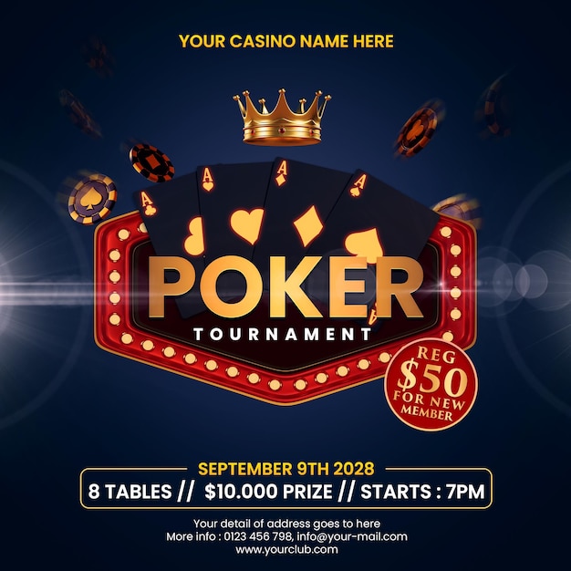 Poker Tournament Casino Online Social Media Post Invitation Template