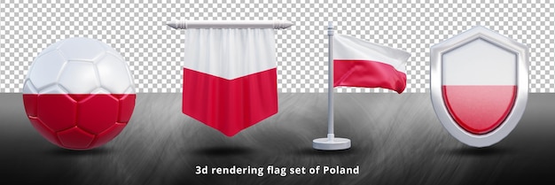 Poland national flag set illustration or 3d realistic Poland waving country flag set icon