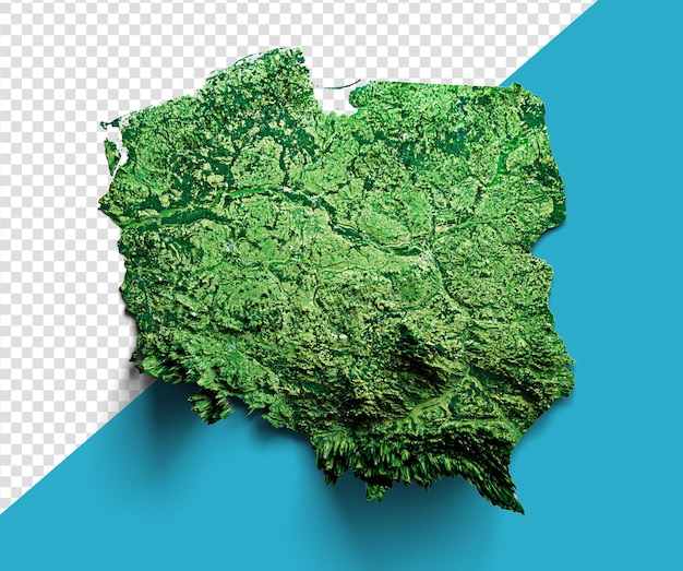 Poland Topographic Map 3d realistic Poland map Color texture and Rivers 3d illustration