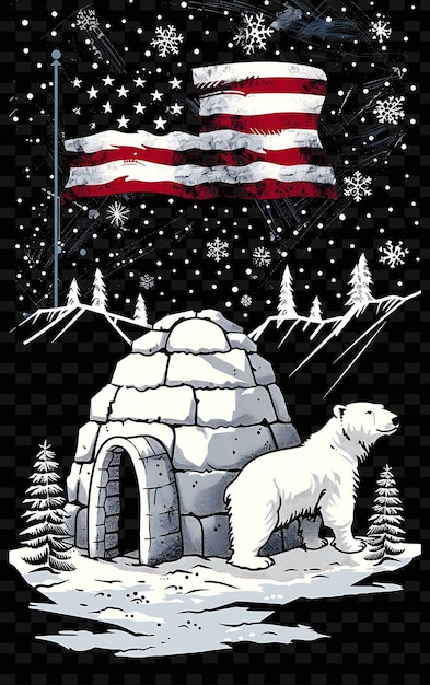 a polar bear is standing in front of an american flag