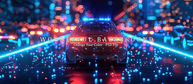 PSD police car in a digital cityscape