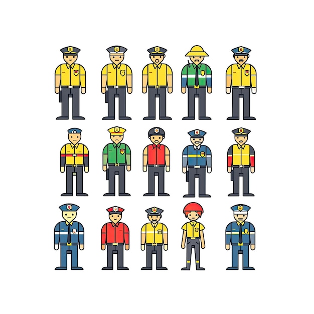 PSD polices are illustrated in flat design cartoon illustration