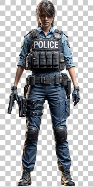 PSD policewoman officer cop isolated on transparent background