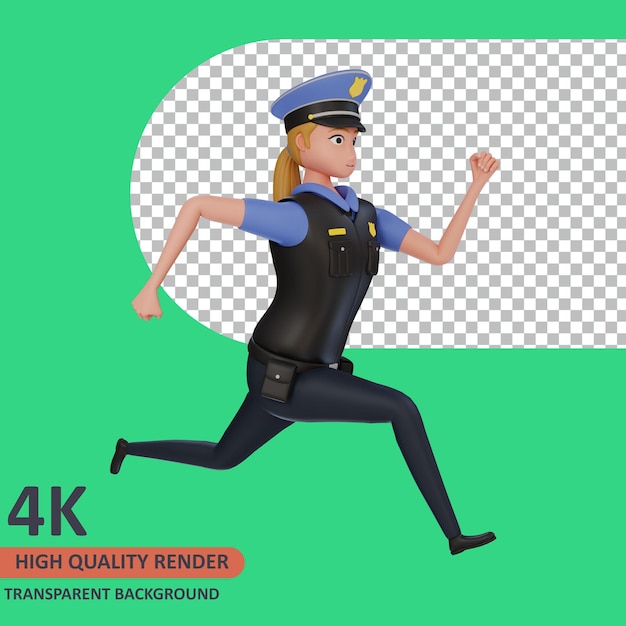 Policewoman running 3d rendering of character modeling