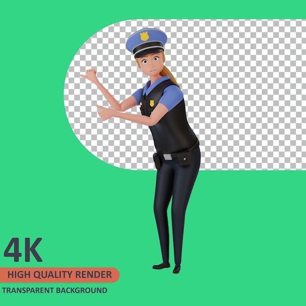 Policewoman showing direction 3d rendering of character modeling