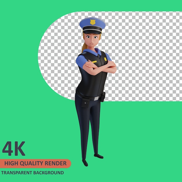 Policewoman standing 3d rendering of character modeling