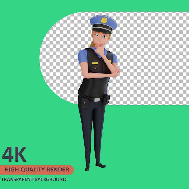 Policewoman thinking 3d rendering of character modeling