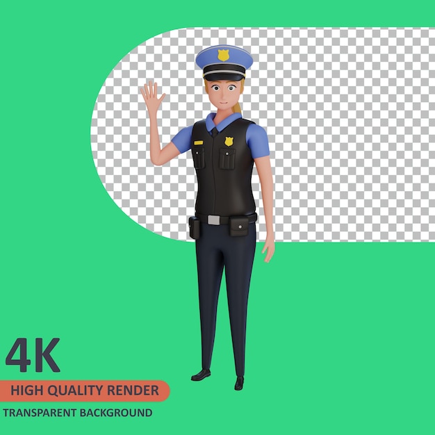 Policewoman waving hand 3d rendering of character modeling