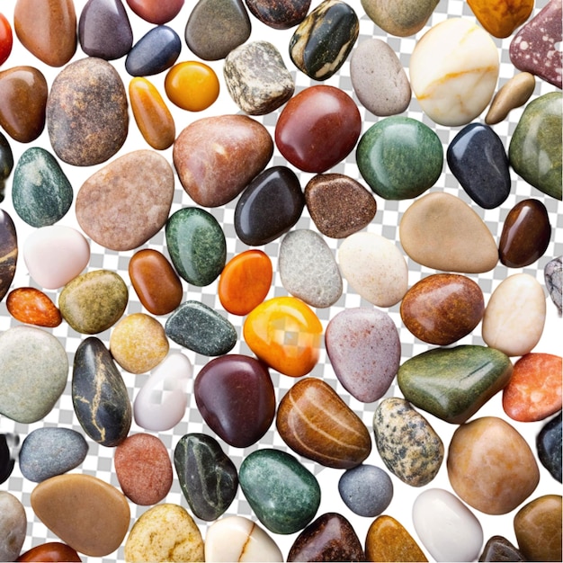 PSD polished stones in earthy tones glisten with reflected light