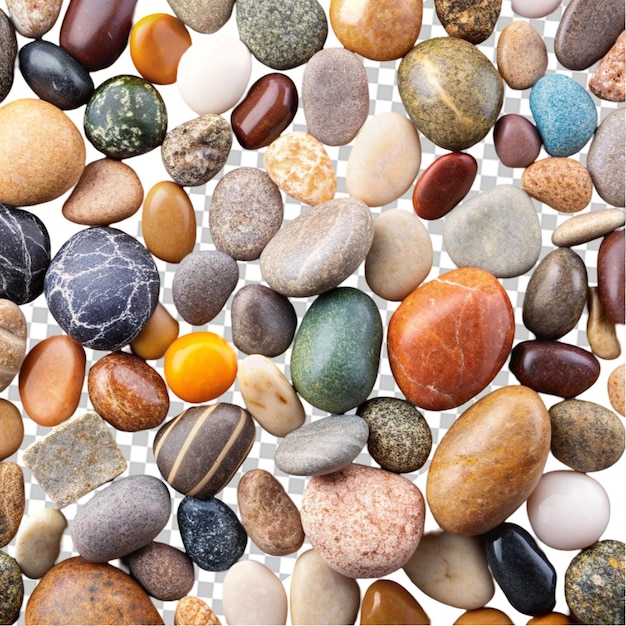 PSD polished stones in earthy tones glisten with reflected light