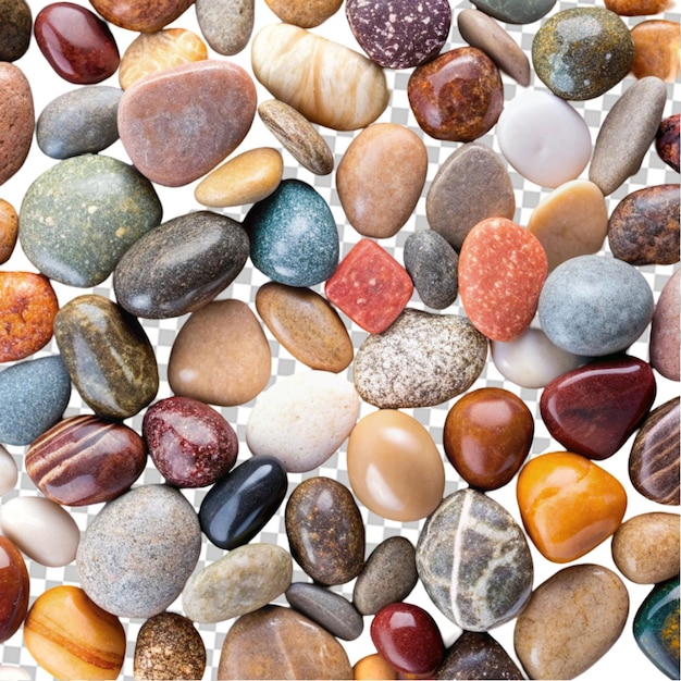 PSD polished stones in earthy tones glisten with reflected light