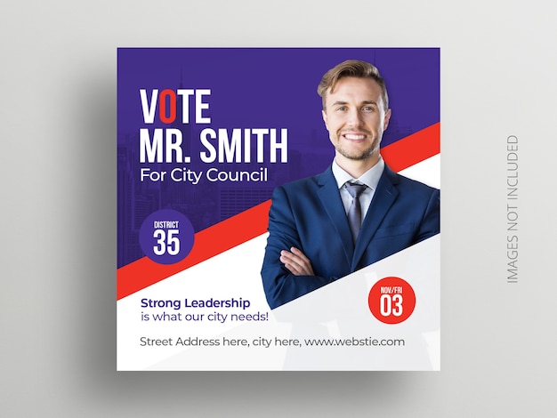 Political Election social media post banner and square flyer template