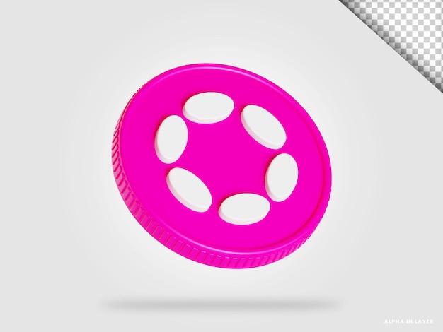 Polkadot dot cryptocurrency coin 3d rendering isolated