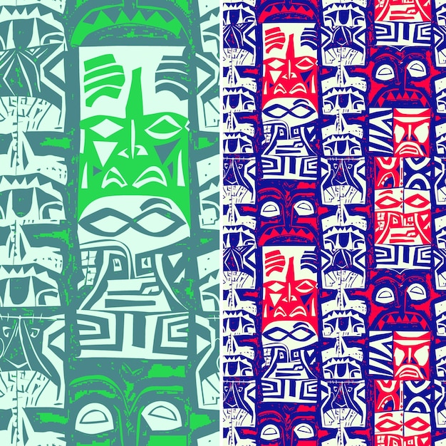 Polynesian Tiki Designs Carved in Humanoid Shapes With Woode Creative Abstract Geometric Vector