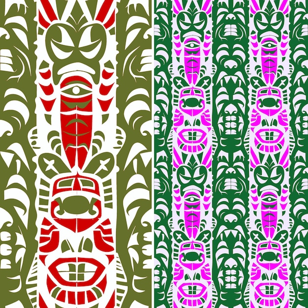 Polynesian Tiki Designs Carved in Humanoid Shapes With Woode Creative Abstract Geometric Vector