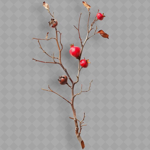 PSD pomegranate branches with a twisted form thin flexible twigs isolated top object of tropical plant