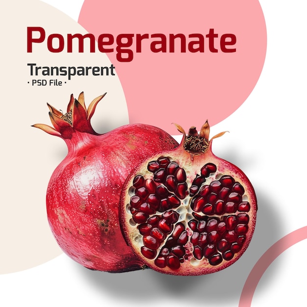 PSD pomegranate fruit isolated on transparent