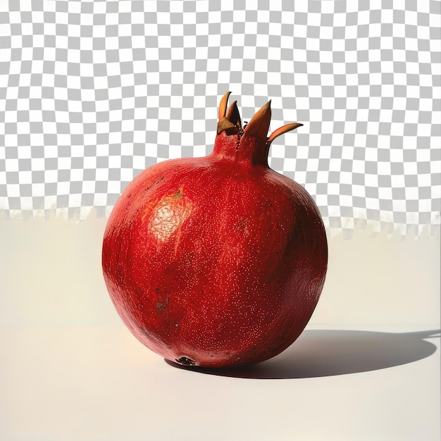 a pomegranate is on a table with a checkered background