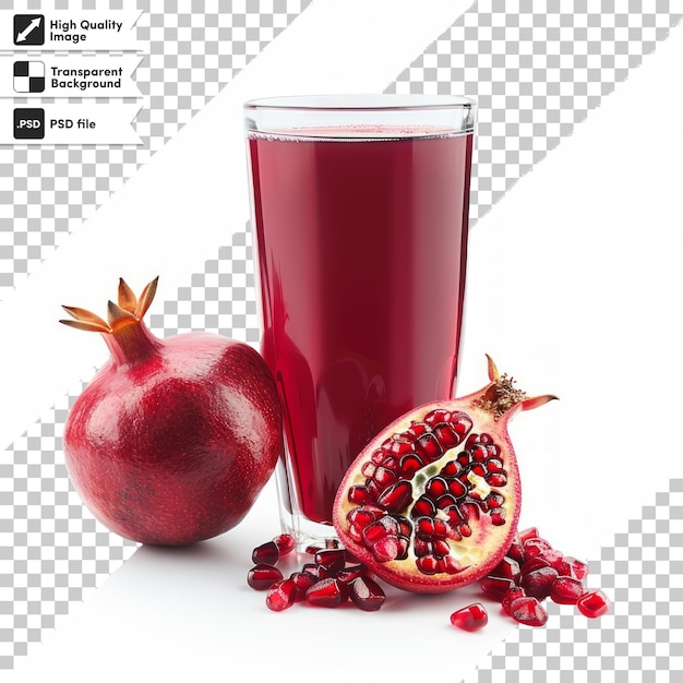 a pomegranate juice with a red pomegranate on the bottom