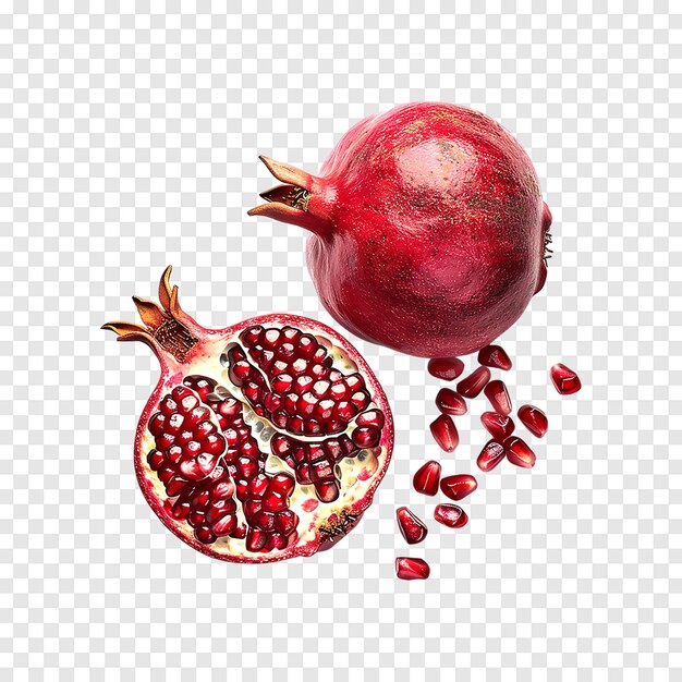 PSD pomegranate with cut in half isolated on a transparent background