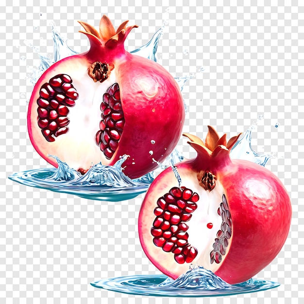 Pomegranate with juice splash isolated on a transparent background