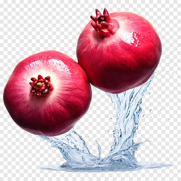 Pomegranate with juice splash isolated on a transparent background