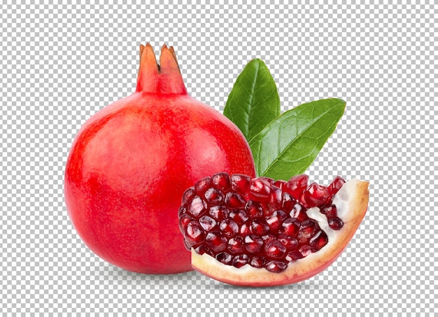 Pomegranate with leaf isolated on alpha layer