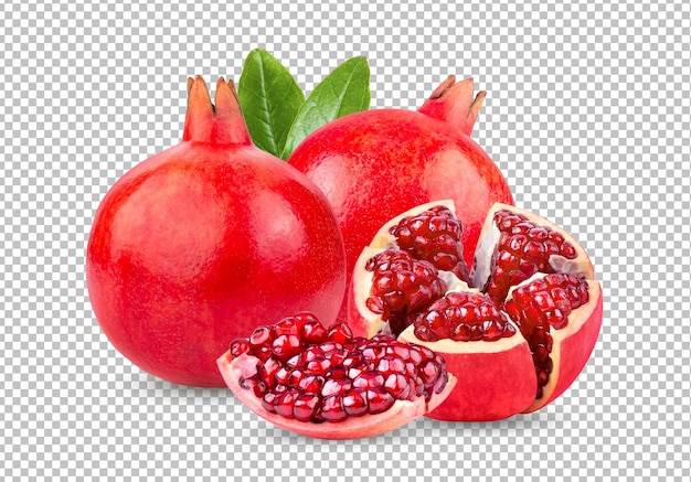 Pomegranate with leaves isolated on alpha layer