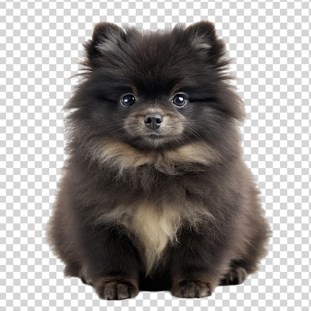 PSD pomeranian spitz black puppy isolated on transparent background