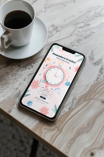 Pomodoro study technique with smartphone mock-up