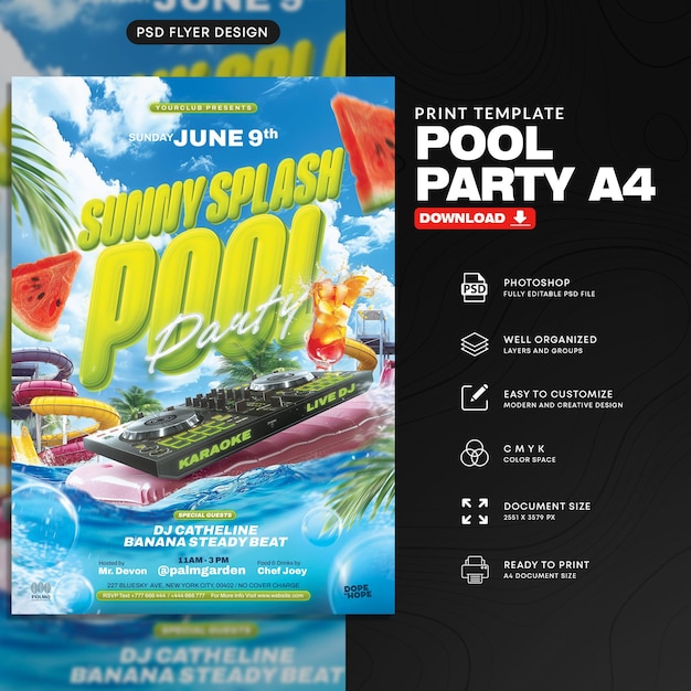 Pool Party A4 Flyer PSD Template